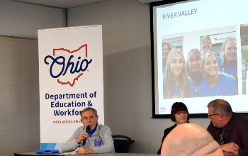 Mr. Gary Campbell, WCHCS Food Service Director, presents about the Big Blue Bus at the Ohio Department of Education and Workforce State Summit